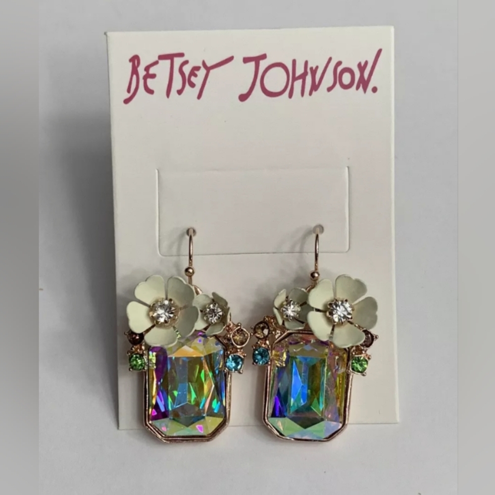 Betsey Johnson Flower Cluster Stone Earrings